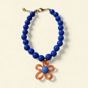 Pet Jewelry Blue Bead Collar with Flower Pendant